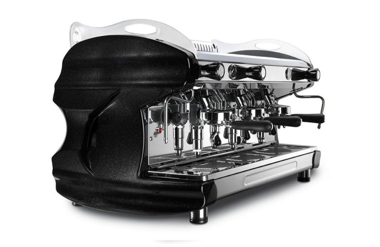 Profesjonalny czarny ekspres kolbowy BFC Lira S widok z boku podkreślający nowoczesny włoski design dla gastronomii