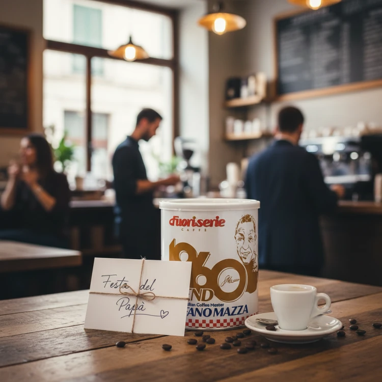 Zestaw na Dzień Ojca: Kawa ziarnista Serie 1960 Fuoriserie Caffè w puszce, filiżanka espresso i liścik